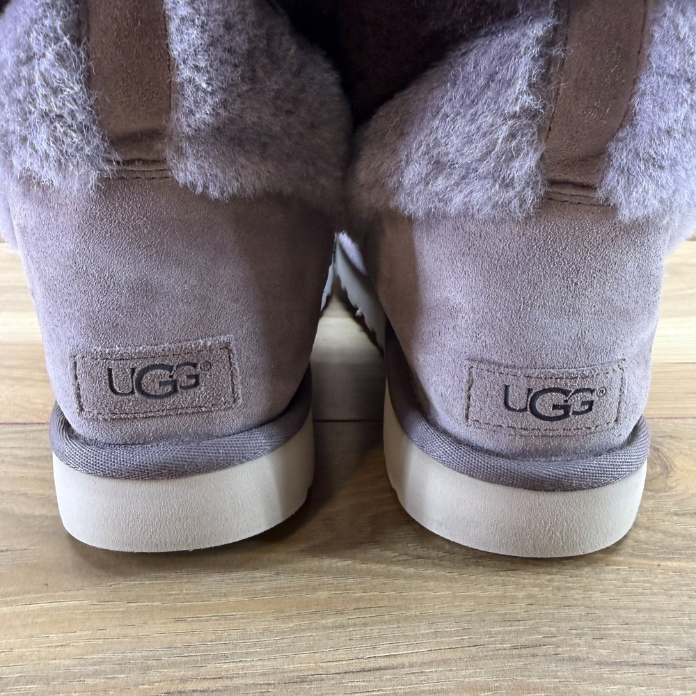 UGG Tania Chevron Stormy Gray Boots Womens 9 Suede Sherpa Fur Mid Calf Cozy - Picture 7 of 12